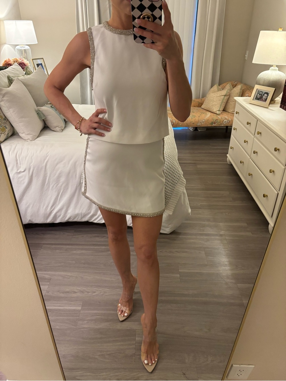 ✨ Alice + Olivia Amal Tank & Riley Mini Skirt Set | Off White